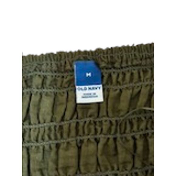 Old Navy Top Women Medium Olive Green Milkmaid Coquette Smocking Festival - Picture 6 of 7